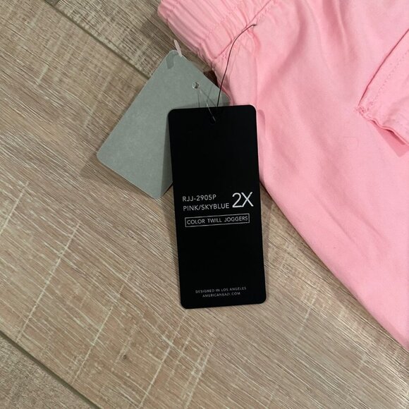 AMERICAN BAZI WOMENS 2X PINK AND SKY BLUE TWILL JOGGERS NEW - Picture 11 of 12